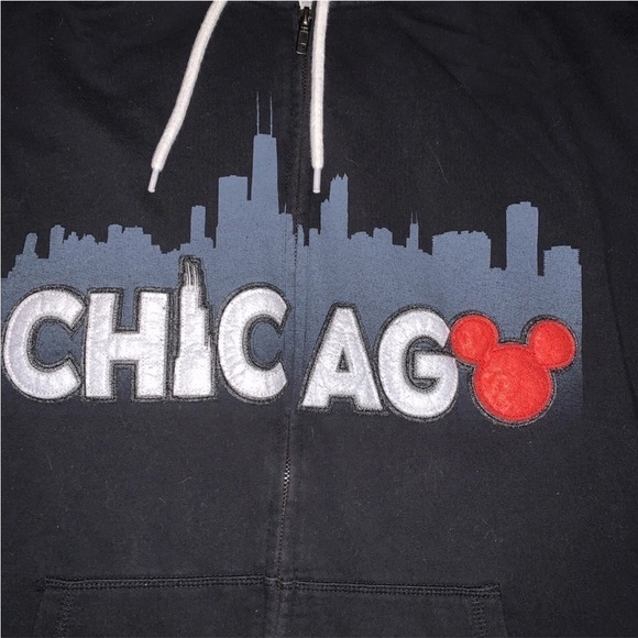 The Disney Store Chicago Mickey Mouse Zip Up Sweatshirt Hoodie Black Sz XL - Picture 2 of 5